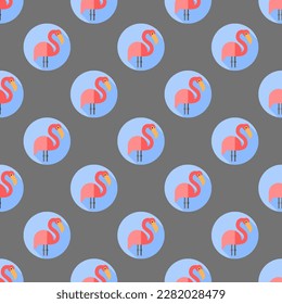 Splendid square tile showcasing a whimsical animal engraving. Seamless pattern with flamingo on unbleached silk background. Design for a set of stickers with animal graphics.