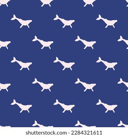 Splendid square tile showcasing a whimsical animal engraving. Seamless pattern with humpback whale shape on st. patrick's blue background. Design for a placemat with an animal picture.