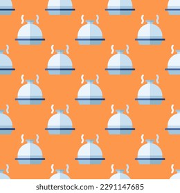 Splendid square tile showcasing a whimsical food engraving. Seamless pattern with dish on sandy brown background. Design for websites to help users navigate content.