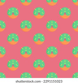 Splendid square tile showcasing a whimsical food engraving. Seamless pattern with donut on blush background. Design for a reusable sandwich wrap.