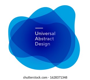 Splendid vivid liquid objects. Universal flowy lines, liquid shapes. Overlapping blue and indigo backdrop with white text. Layout for presentation, ad flyer or poster. Vector illustration.