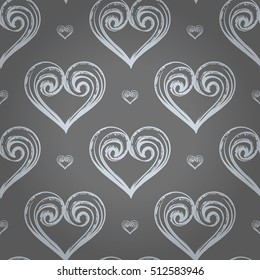 Splendor regal seamless pattern with light lovely heart ornament signs in style of fashion on silver gray vignette background. Gorgeous texture for textile, fabric and paper.