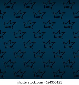 Splendor regal seamless pattern with natural black simple crown ornament signs in style of fashion on nautical blue shining background. Multipurpose elegant backdrop.