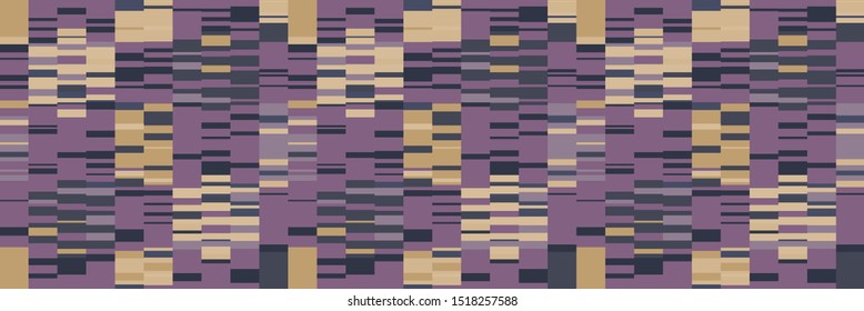 Spliced stripe geometric variegated border background. Seamless pattern with woven dye broken stripe. Bright gradient shape blend ribbon trim. Trendy digital disrupted glitch. Purple line