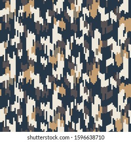 Spliced vector stripe. Geometric variegated background. Seamless camo ikat pattern with woven broken lines. Modern distorted pixel textile all over print. Trendy digital disrupted glitch tile repeat.