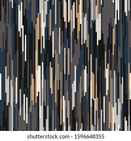 Spliced vector stripe. Geometric variegated background. Seamless camo ikat pattern with woven broken lines. Modern distorted pixel textile all over print. Trendy digital disrupted glitch tile repeat.