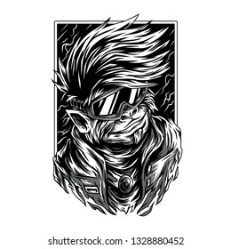 Splichood Monkey Remastered Black and white Illustration