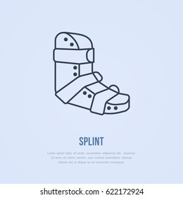 Splint For Broken Leg Icon, Line Logo. Flat Sign For Trauma Rehabilitation Equipment Shop