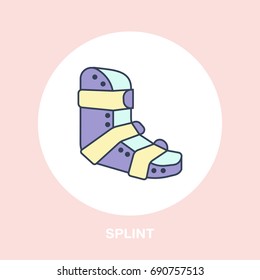 Splint for broken leg icon, line logo. Flat sign for trauma rehabilitation equipment shop.