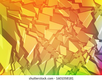 Splinters. Broken glass yellow and orange vector bg. Destruction, explosion, cracked surface illustration. Abstract geometric 3d background for business, advertisements and party posters or banners.