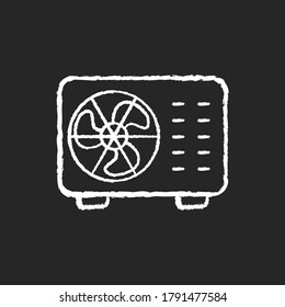 Split air conditioner chalk white icon on black background. Interior environment refrigeration system. Domestic cooling or heating appliance. Mini split AC Isolated vector chalkboard illustration
