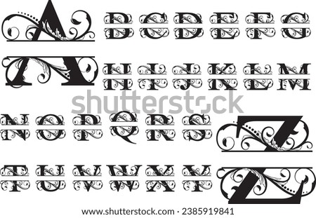 Split Alphabet Monogram, Split Letter Monogram, Family Monogram, Alphabet Frame Font, Initial Letters Of The Monogram
