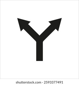 Split arrow symbol. Two-way direction icon. Black vector shape. Path decision concept. EPS 10.