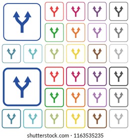 Split arrows up color flat icons in rounded square frames. Thin and thick versions included.