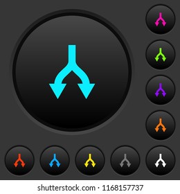 Split arrows down dark push buttons with vivid color icons on dark grey background