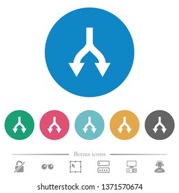Split arrows down flat white icons on round color backgrounds. 6 bonus icons included.