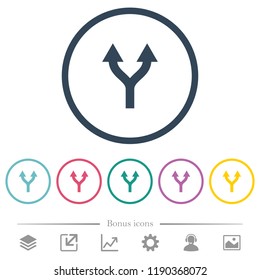 Split arrows up flat color icons in round outlines. 6 bonus icons included.