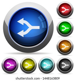 Split arrows left icons in round glossy buttons with steel frames