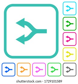 Split arrows left vivid colored flat icons in curved borders on white background