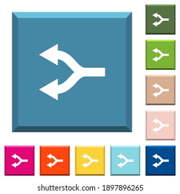 Split arrows left white icons on edged square buttons in various trendy colors