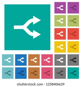Split arrows multi colored flat icons on plain square backgrounds. Included white and darker icon variations for hover or active effects.