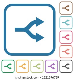 Split arrows simple icons in color rounded square frames on white background