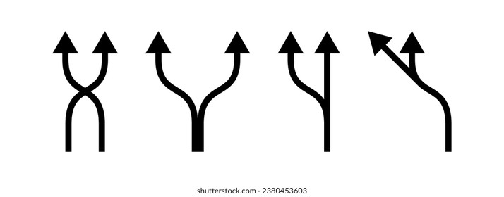 Split Arrows Symbol icon set. Road way arrow icon set. Two way, three way arrow. Right and left direction