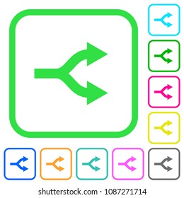 Split arrows vivid colored flat icons in curved borders on white background
