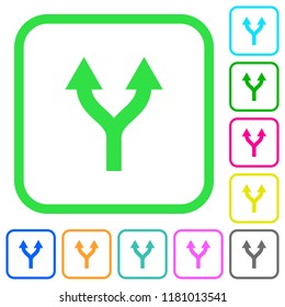 Split arrows up vivid colored flat icons in curved borders on white background