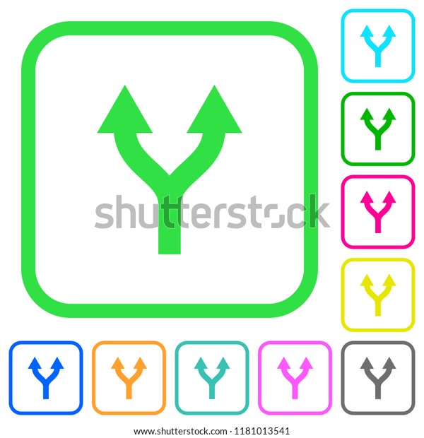 Split arrows up vivid colored flat icons in\
curved borders on white\
background