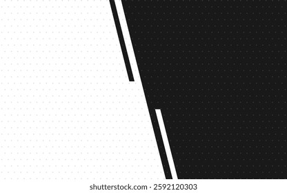 Split background with white and black sections, each featuring subtle dots and diagonal white lines. Minimalist and contrasting, perfect for modern, creative, or bold-themed designs.