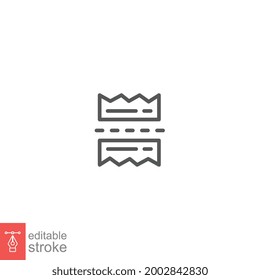 Split Bill Line Icon. Exchange Bill Paper Logo. Tearing Money Banknote. Broken Bills Symbol Sign For Mobile Concept And Web. Editable Stroke Vector Illustration Design On White Background. EPS 10