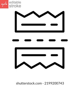 Split bill line icon. Exchange Bill Paper logo. Tearing money banknote. Broken Bills symbol sign for mobile concept and web. Editable stroke Vector illustration design on white background. EPS 10