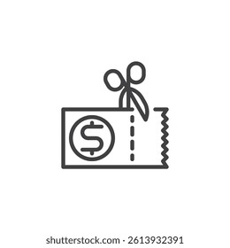 Split Bill line icon. linear style sign for mobile concept and web design. A bill being divided in two outline vector icon. Shared expenses symbol, logo illustration. Vector graphics