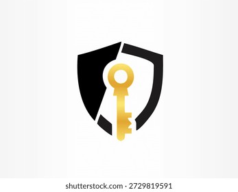 Split black shield with golden key representing secure access, protection, and cybersecurity integration.
