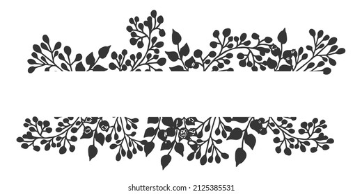 Split border, floral monogram frame in doodle style isolated on white background. Elegant design decoration, element. 