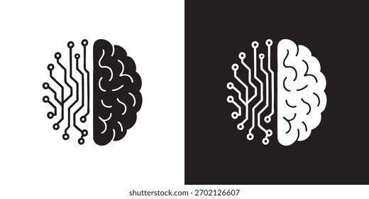 Tablero de circuito cerebral dividido IA vs Ilustración de inteligencia humana