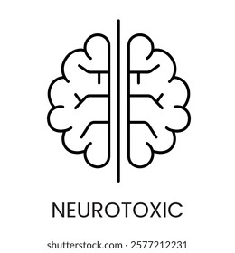 A split brain icon in vector, with a dividing line and neural connections, representing brain damage and neurotoxicity, with an editable stroke.