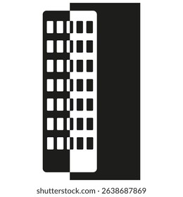 Split building icon. Half black structure. Vector vertical shape. High rise symbol.