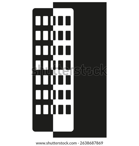 Split building icon. Half black structure. Vector vertical shape. High rise symbol.