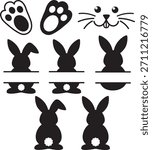 split bunny silhouette cute paws face rabbit outline easter design nursery decor baby clipart monogram space vector animal art spring graphic
