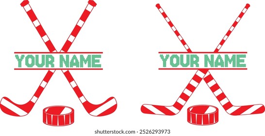 Split Candy Cane Hockey Sticks, Hockey Christmas, Winter Sport Cut Files