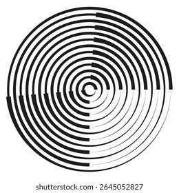 Design de círculo dividido. Forma radial vetorial. Forma abstrata monocromática. Contraste de branco preto.