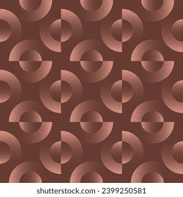 Split Circles Bauhaus Style Seamless Pattern Vector Abstract Background. Retro Graphic Art with Faded Brown Tones for Wallpaper and Textile Print. Half Tone Add a Funky Vintage Vibe to Decorative Work