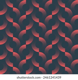 Split Circles Cool Seamless Pattern Trend Vector Red Black Abstract Background. Half Tone Art Illustration for Fashionable Textile Print. Repetitive Graphical Abstraction. Stylish Geometric Wallpaper