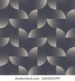 Split Circles Extravagant Seamless Pattern Vector Dot Work Abstract Background. Bauhaus Retro Style Repetitive Fashionable Textile Print. Endless Graphic Gray Wallpaper. Halftone Art Illustration