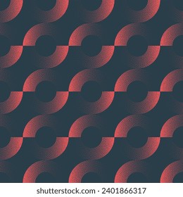 Vector De Estilo Retro De Círculos Divididos Patrón Sin Maravilla Tendencia Fondo Resumen Rojo. Abstracción Repetitiva Gráfica Infinita Textura De Diseño De Papel De Fondo De Escritorio Elegante. Ilustración de arte de semitono para textiles