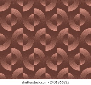 Split Circles Retro Styled Vector Seamless Pattern Trend Brown Abstract Background. 50s 60s 70s Halftone Art Illustration for Textile. Endless Graphic Repetitive Abstraction Wallpaper Dot Work Texture