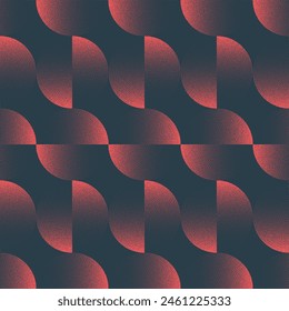 Split Circles Striking Seamless Pattern Trend Vector Red Black Abstract Background. Dynamic Half Tone Art Illustration for Modern Textile Print. Repetitive Graphical Abstraction for Stylish Wallpaper