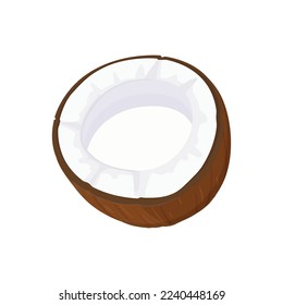 Split the coconut in half. Cartoon coconut icon. Coconut milk.